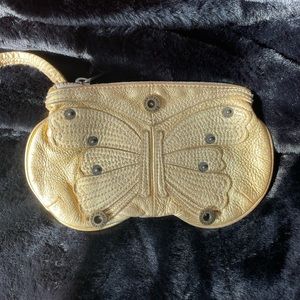90s Leather Gold Butterfly Wristlet Clutch Vintage Y2K Festival